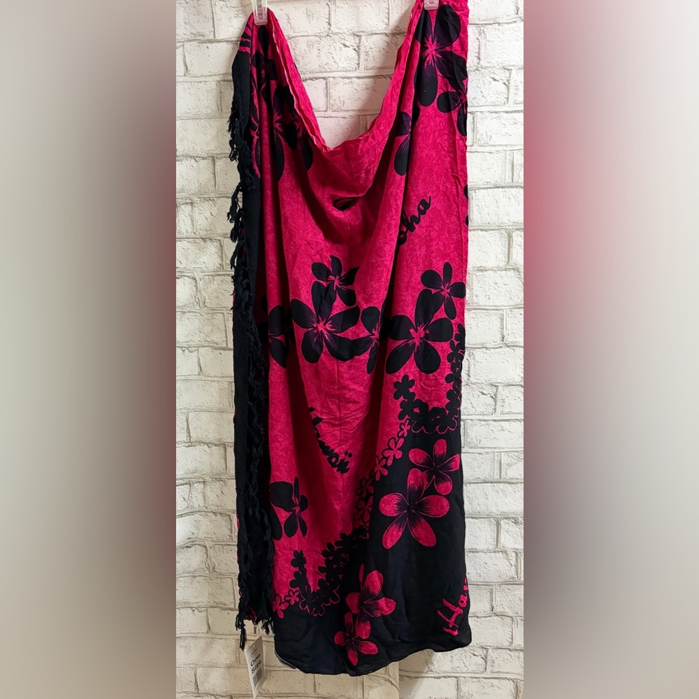 Pink and Black Floral Sarong Wrap Cover Up Swimwear